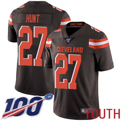 Cleveland Browns Kareem Hunt Youth Brown Limited Jersey #27 NFL Football Home 100th Season Vapor Untouchable->women nfl jersey->Women Jersey